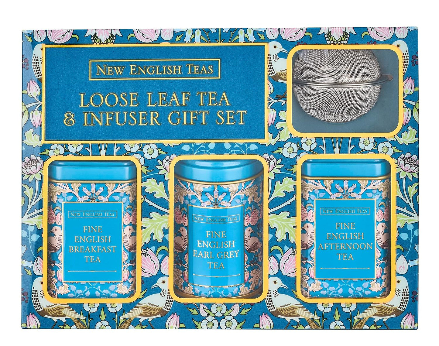 New English Teas Song Thrush Tea Infuser Set with 2.5 oz Loose Leaf Tea | Black Tea, English Breakfast, Earl Grey + Infuser Included, Gifts for Tea Lovers