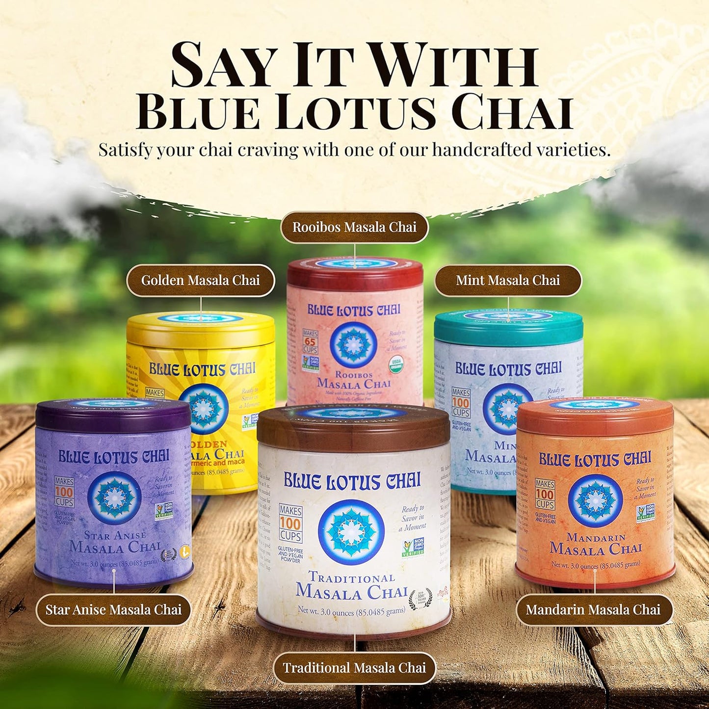 Blue Lotus Chai - Traditional Masala Chai - Makes 100 Cups - 3 Ounce Masala Spiced Chai Powder with Organic Spices - Ins