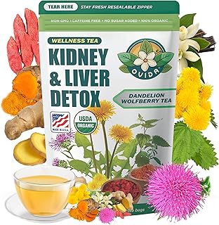 Ovida Dandelion Wolfberry Tea – Natural Kidneys & Liver Health Tea, Organic Herbal Tea with Milk Thistle, Turmeric & Goji Berry, Seven Herbal Ingredients Natural Blend for Daily Wellness, 15 Tea Bags