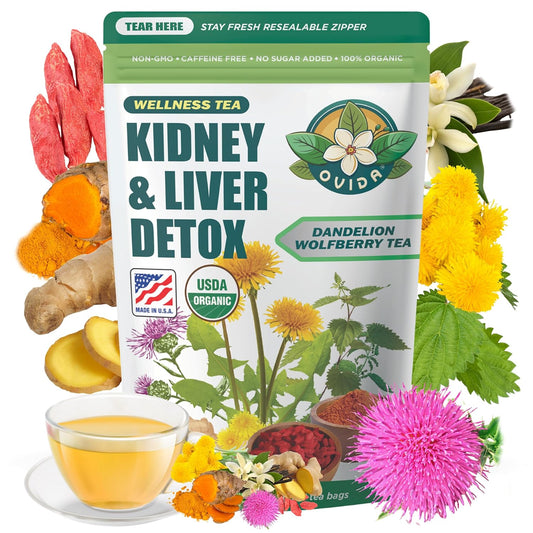 Ovida Dandelion Wolfberry Tea – Natural Kidneys & Liver Health Tea, Organic Herbal Tea with Milk Thistle, Turmeric & Goji Berry, Seven Herbal Ingredients Natural Blend for Daily Wellness, 15 Tea Bags