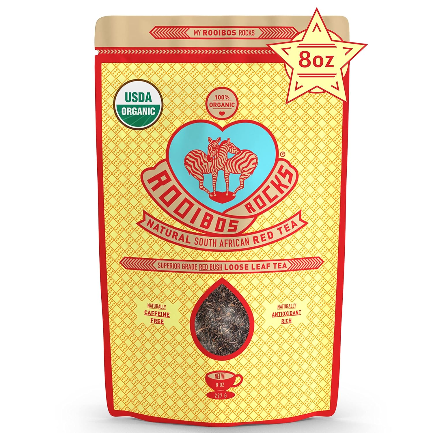 Naturally Sweet Organic Rooibos Tea - 8 oz Premium Loose Leaf Rooibos Tea – Caffeine-Free and Sugar Free Red Rooibos Tea Organic – Low-Tannin and Antioxidant-Rich Rooibos Tea Loose Leaf