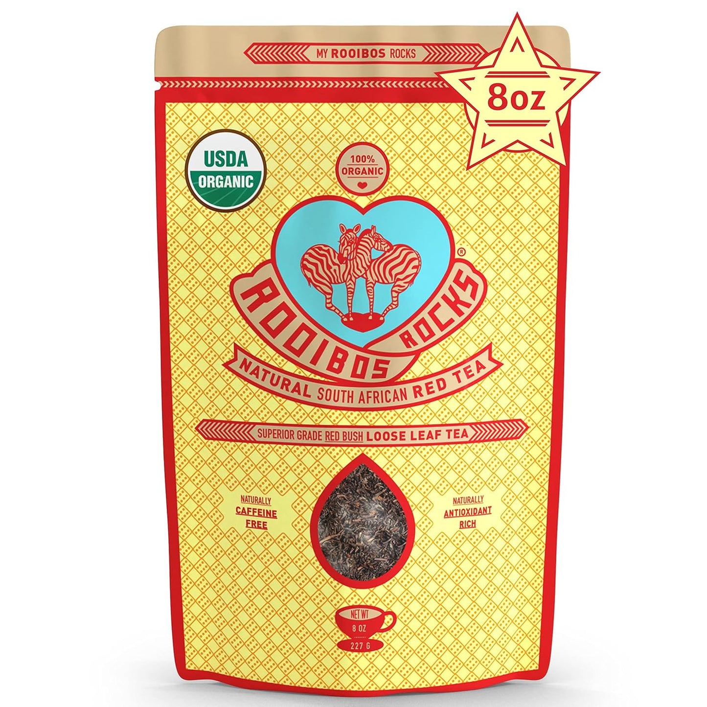 Naturally Sweet Organic Rooibos Tea - 8 oz Premium Loose Leaf Rooibos Tea – Caffeine-Free and Sugar Free Red Rooibos Tea Organic