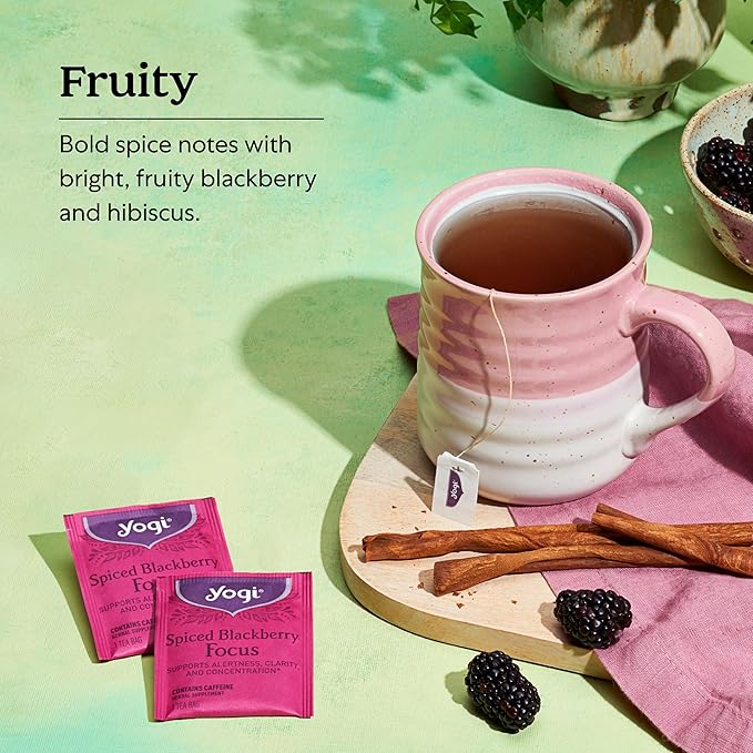 Yogi Spiced Blackberry Focus Tea, Vegan Friendly, Kosher, USDA Certified Organic, Non-GMO, 16 Tea Bags (Pack of 6)