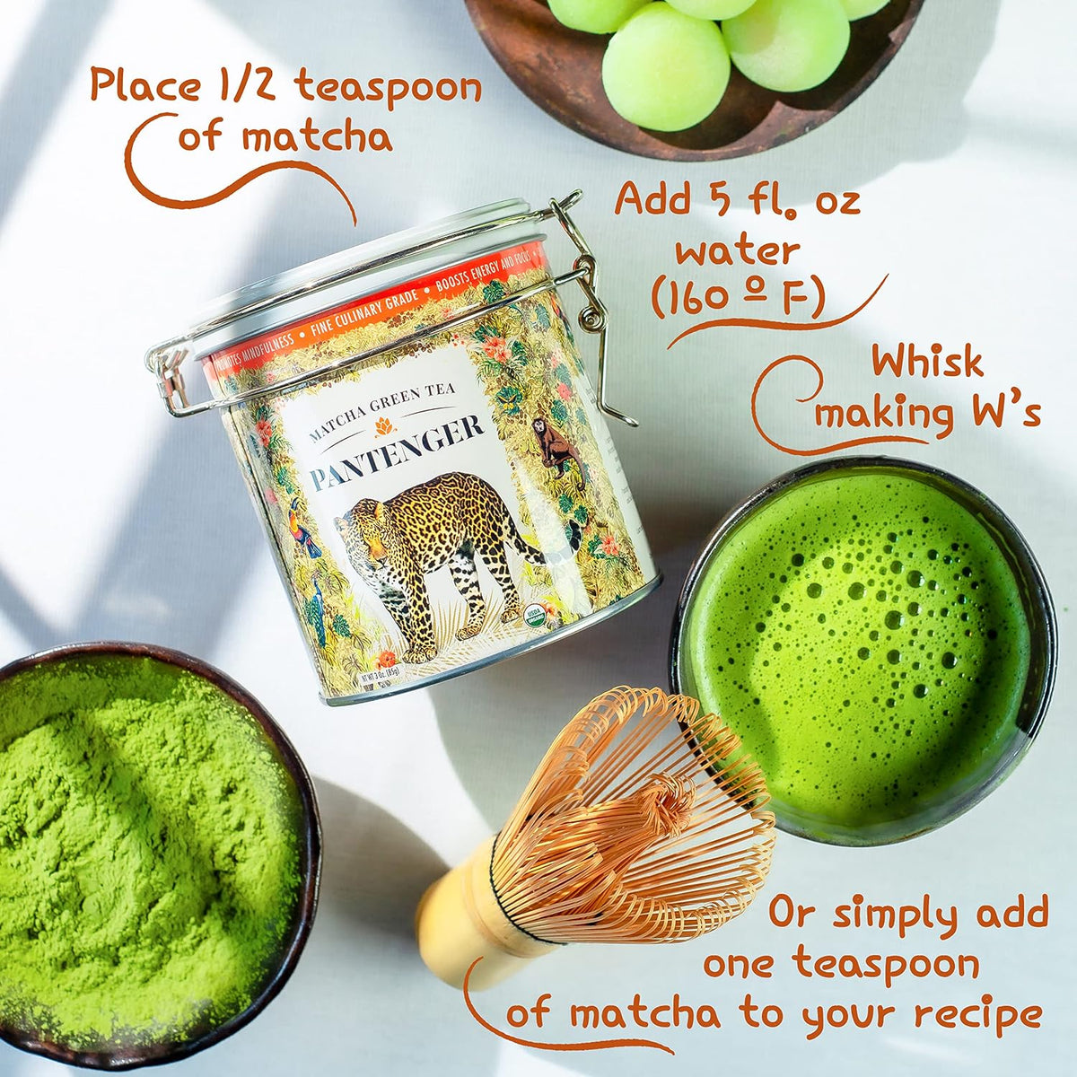 Pantenger Organic Matcha Green Tea Powder | 3 OZ - 70 Servings | Authentic Japanese Matcha Powder | Premium First Harvest | Latte &amp; Smoothie Grade.