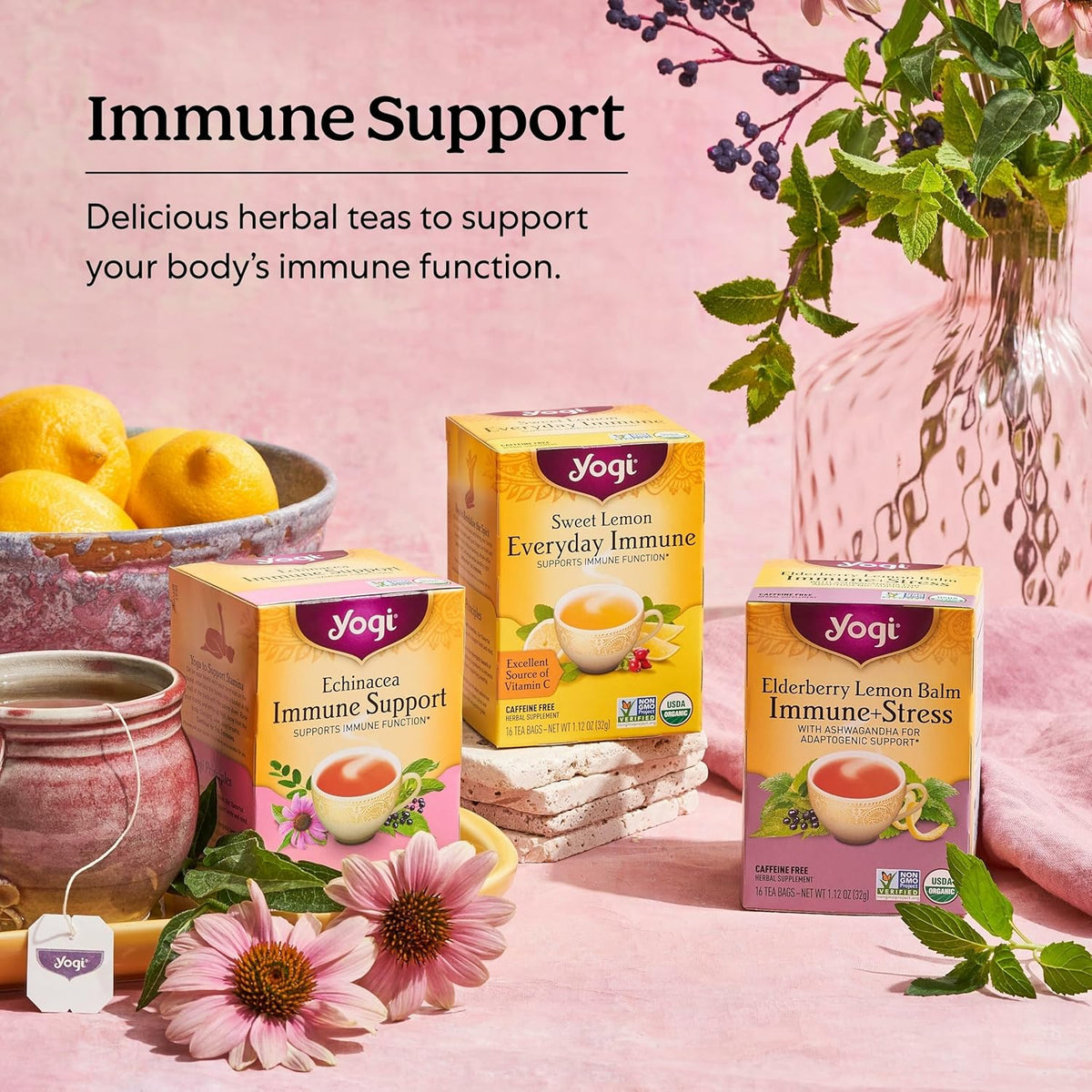 Yogi Sweet Lemon Everyday Immune Tea, 16 Tea Bags (4 Pack)