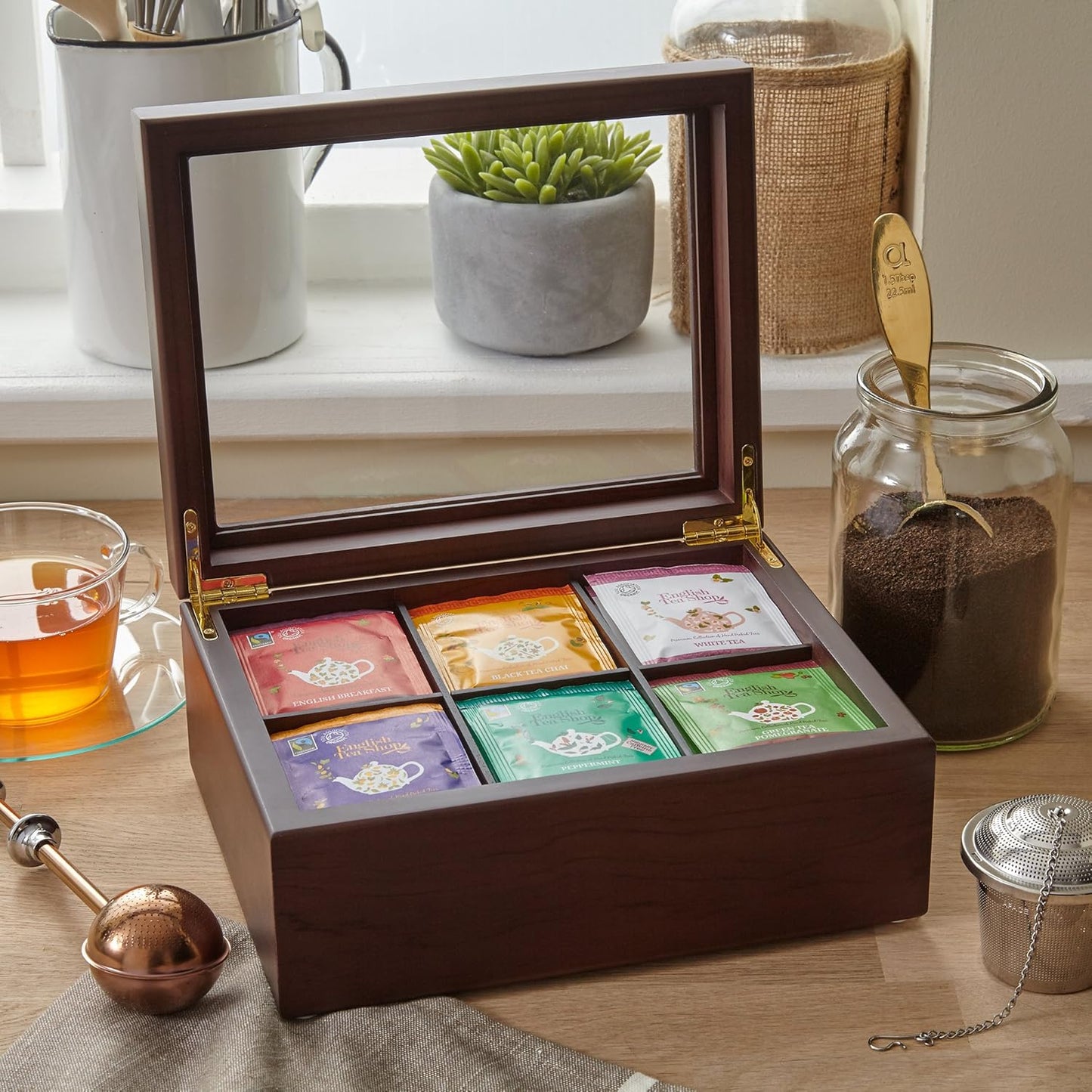 Apace Living Tea Boxes (Dark Walnut) - 8 Compartments Tea Box + 6 Compartments Tea Box
