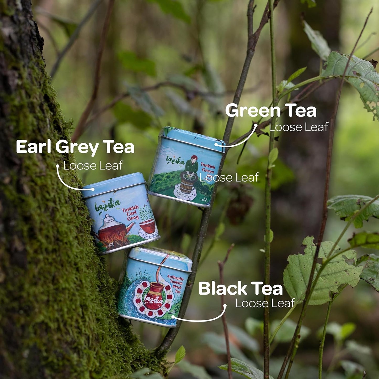 Lazika Loose Leaf Tea Set, Black Tea, Green Tea, Earl Grey, Tea Gift Set for Tea Lovers, 3.35 Oz (Pack of 3)