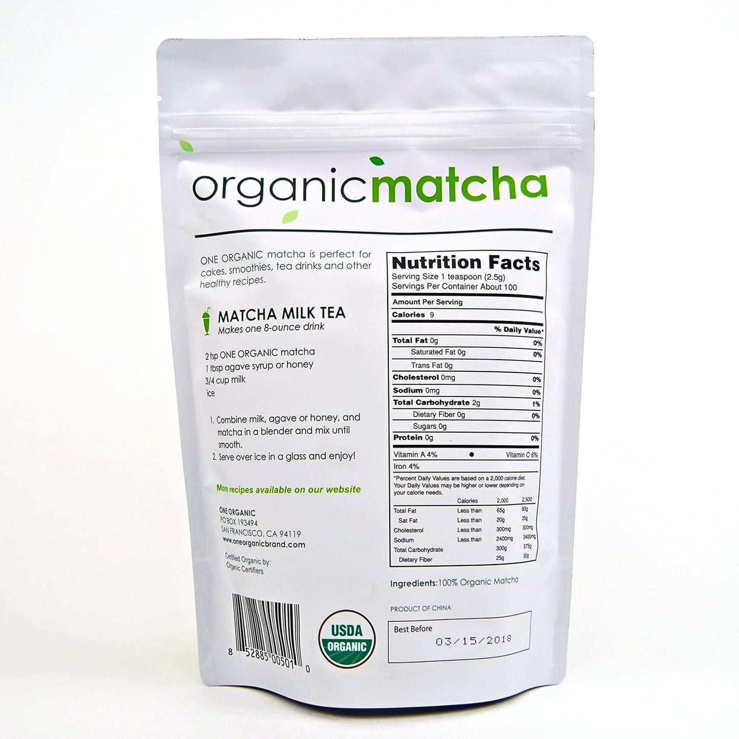 ONE ORGANIC Matcha Tea Powder 8.8 oz (250g)