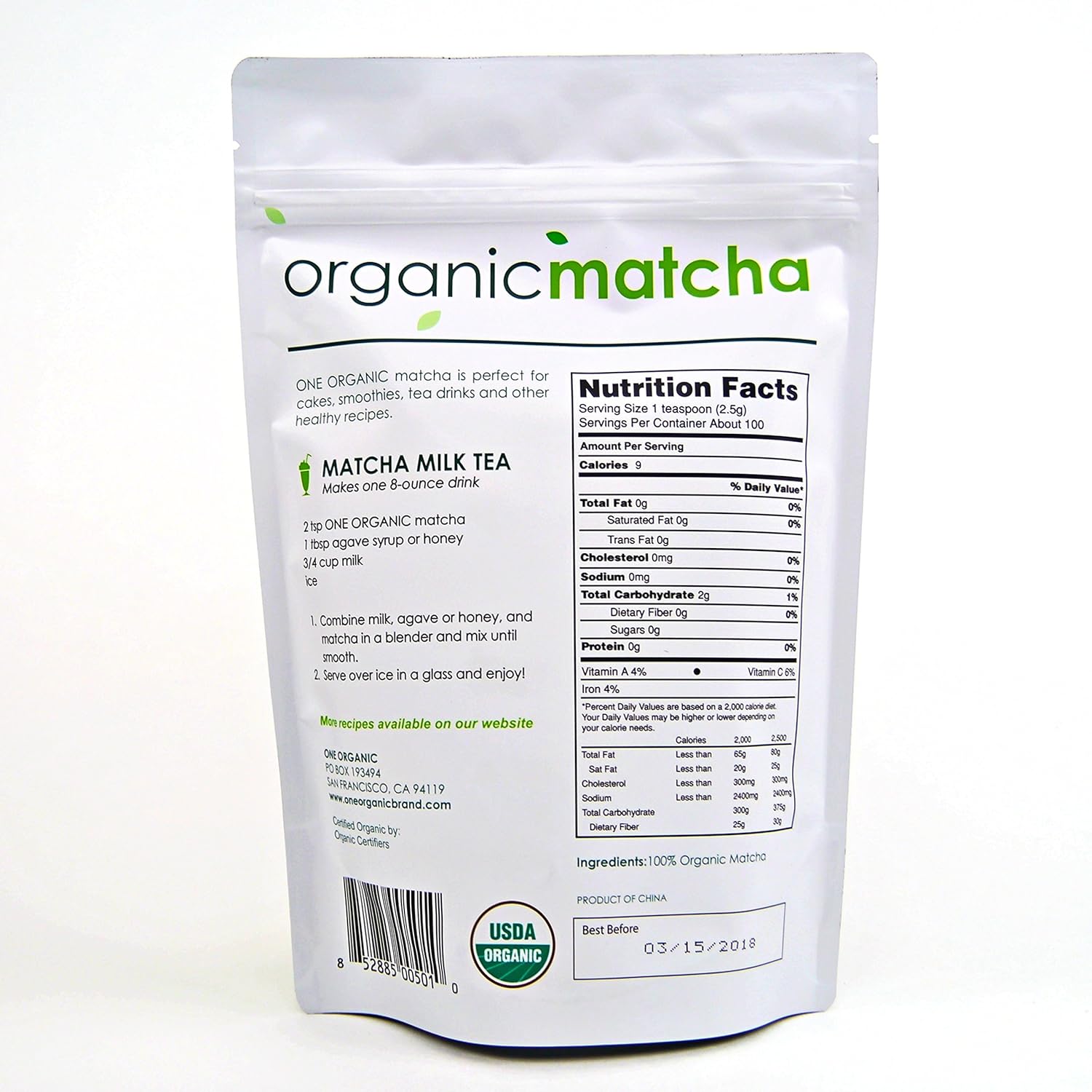 ONE ORGANIC Matcha Tea Powder 8.8 oz (250g)