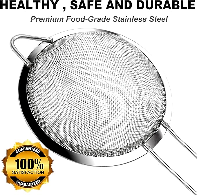 Anaeat Fine Mesh Strainers - Premium Stainless Steel Colander Sieve Sifters, with Durable Mesh and Sturdy Handle