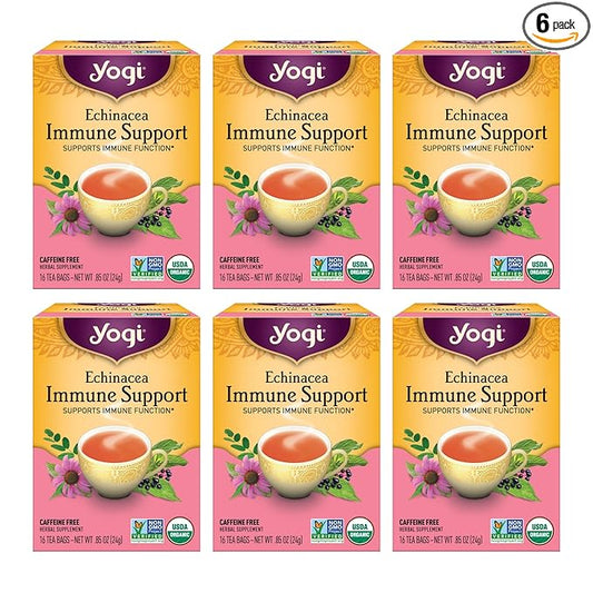 Yogi Tea Echinacea Immune Support Tea - 16 Tea Bags per Pack (6 Packs) - Organic Immunity Support Tea - Includes Peppermint Leaf, Lemongrass, Cinnamon Bark, Echinacea Purpurea, Licorice Root & More
