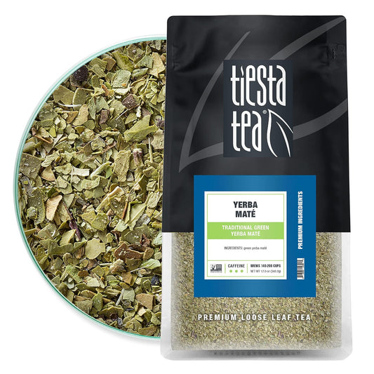 Tiesta Tea - Yerba Mate, Loose Leaf, Traditional Green Maté Tea | Premium High Caffeinated Blend, Make Hot or Iced, Brews Up to 200 Cups, Rich Flavors, 12oz Resealable Bulk Pouch