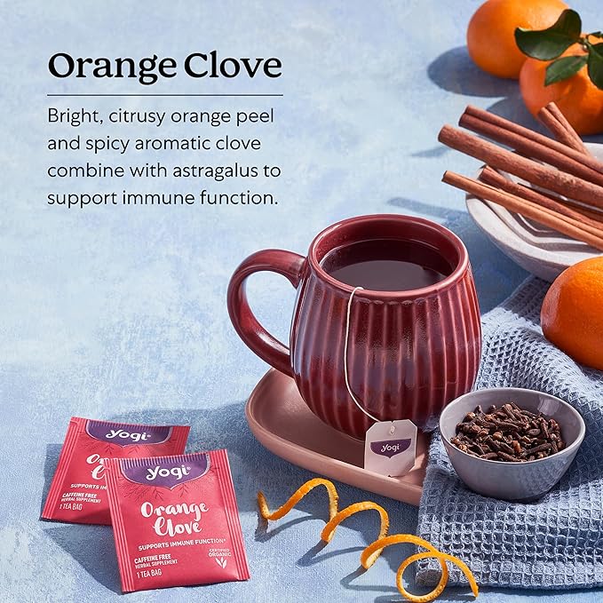 Yogi Tea Orange Clove - 16 Bags per Pack (4 Packs) - Limited Edition Organic, Caffeine-Free Holiday Tea - Immune Support - Includes Astragalus