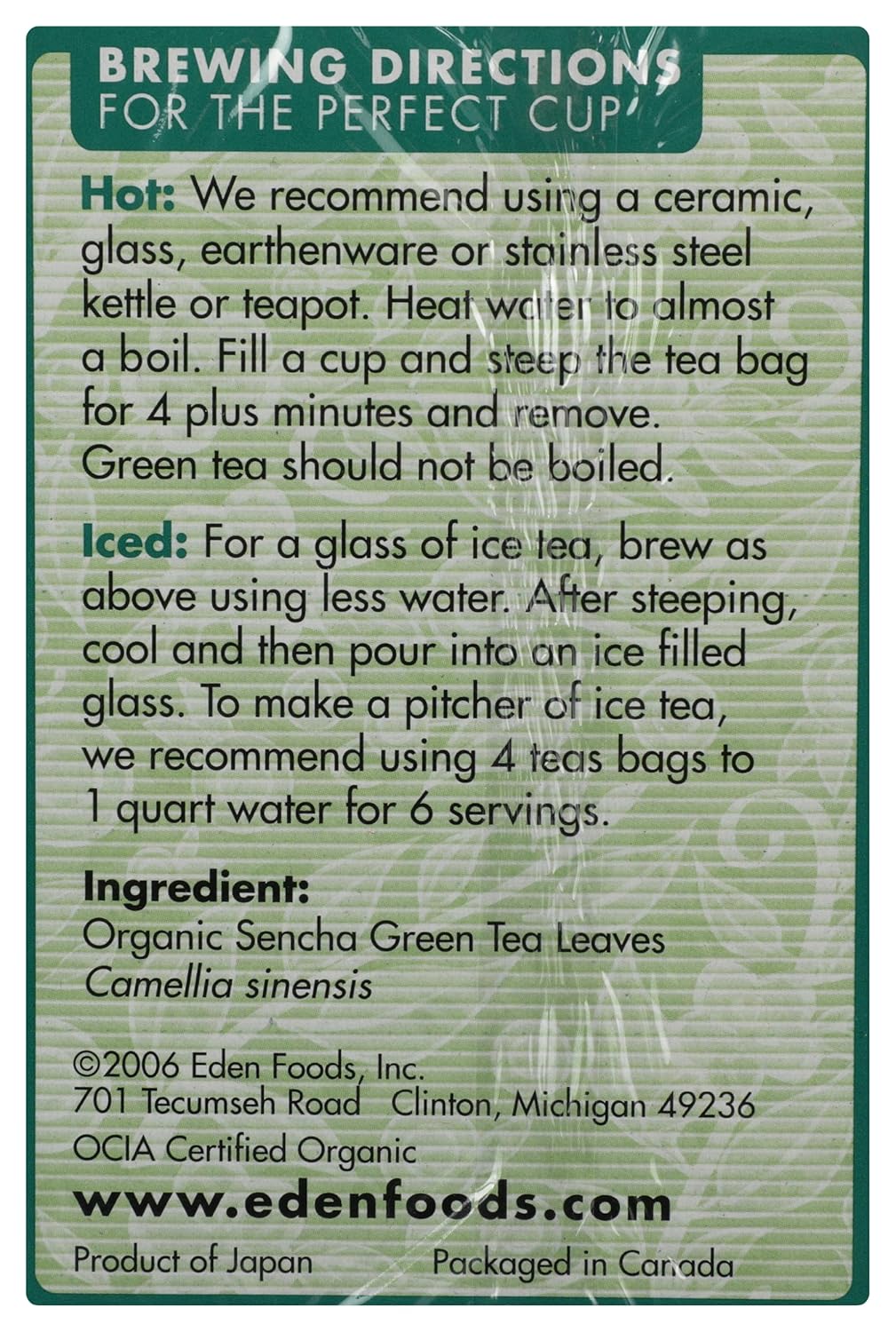 Eden Foods Tea Sencha Green Organic, 16 ct