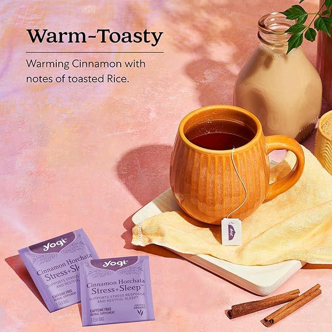 Yogi Tea Cinnamon Horchata Stress & Sleep - 16 Tea Bags per Pack (4 Packs) - Organic Sleep Tea - Supports a Restful Sleep - Includes Ashwagandha