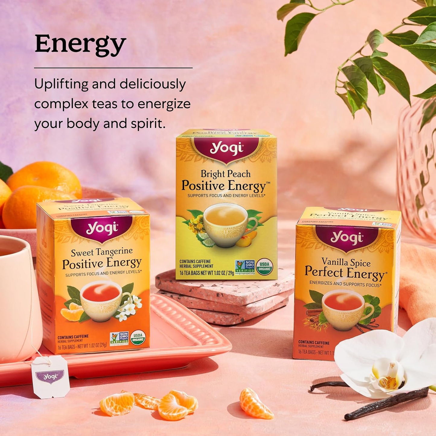 Yogi Organic Cranberry Spice Positive Energy Tea, 1.27 oz | Caffeinated Holiday Blend with Puerh Tea, Ginger, Cranberry and Hibiscus to Support Focus and Physical Energy