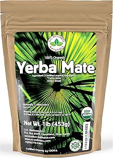 Yerba Mate Tea 1LB (16Oz) HI-CAFFEINE 100% CERTIFIED Organic SUPER-GREEN Yerba Mate | NO Dust | FRESH - NEVER Aged (Ilex Paraguariensis) | Brazilian Rain Forest Grown from U.S. Wellness Naturals