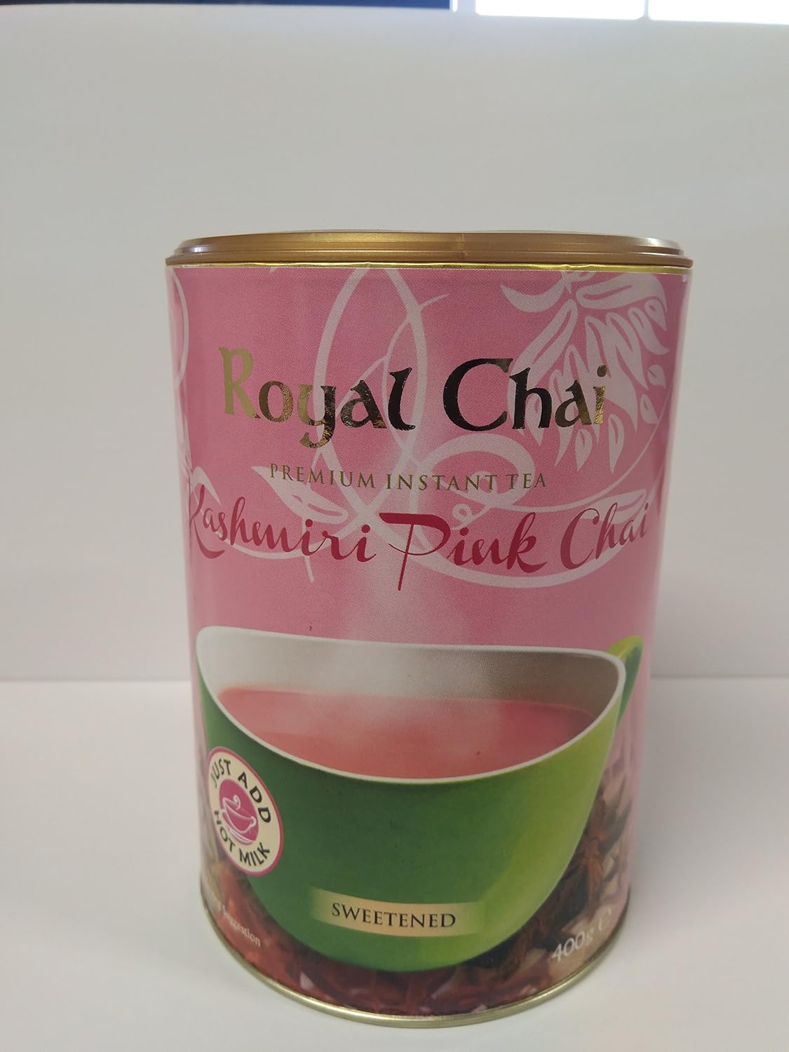 Royal Chai premium instant tea, Sweetened Kashmiri pink chai 400g tub