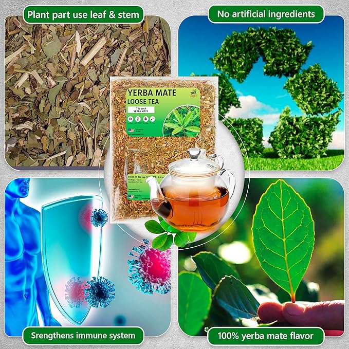 Yerba Mate Tea - Green Cut & Sifted - Unsmoked Energy Boost - 1 lb Loose Tea - Packed with Nutrients - Your Perfect Coffee Replacement