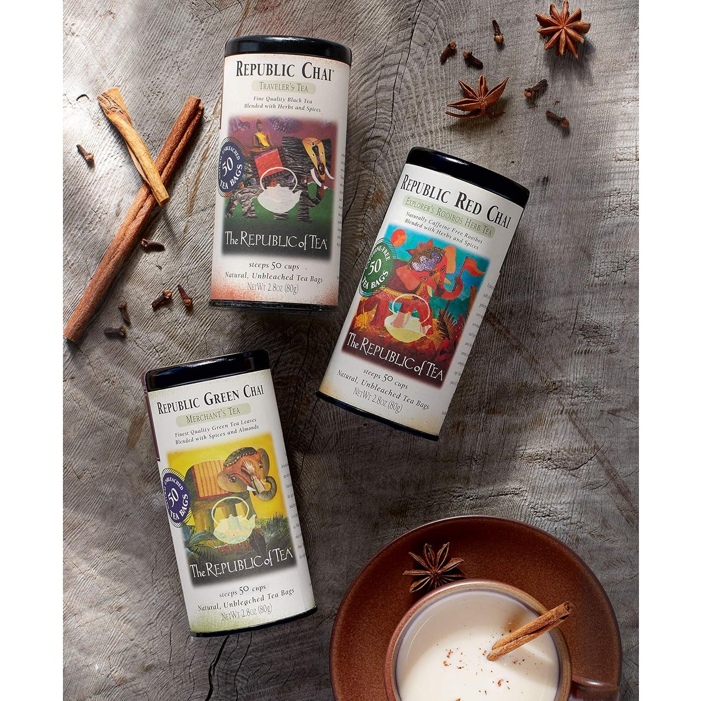 The Republic of Tea Republic Chai Black Tea, Naturally Caffeinated, 50 Ct | Made for morning or afternoon. Brisk and full-bodied with notes of warming ginger and baking spice. Gluten Free and Non-GMO.
