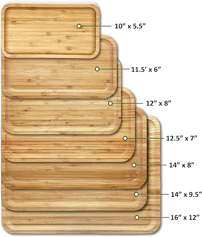 Bam&Boo Bamboo Serving Tray Natural Minimalist Rectangular (11.3” x 6.2" x 0.8") Coffee, Tea, Food, Drinks, Storage, Decor for Home, Kitchen, Bathroom