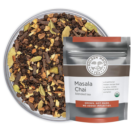 Golden Moon Tea, MASALA CHAI TEA, 181 Servings, Authentic Original Organic Recipe | Organic spiced chai – whole cardamom, cinnamon &amp; ginger. No artificial flavors. 181 servings, 1lb bulk.