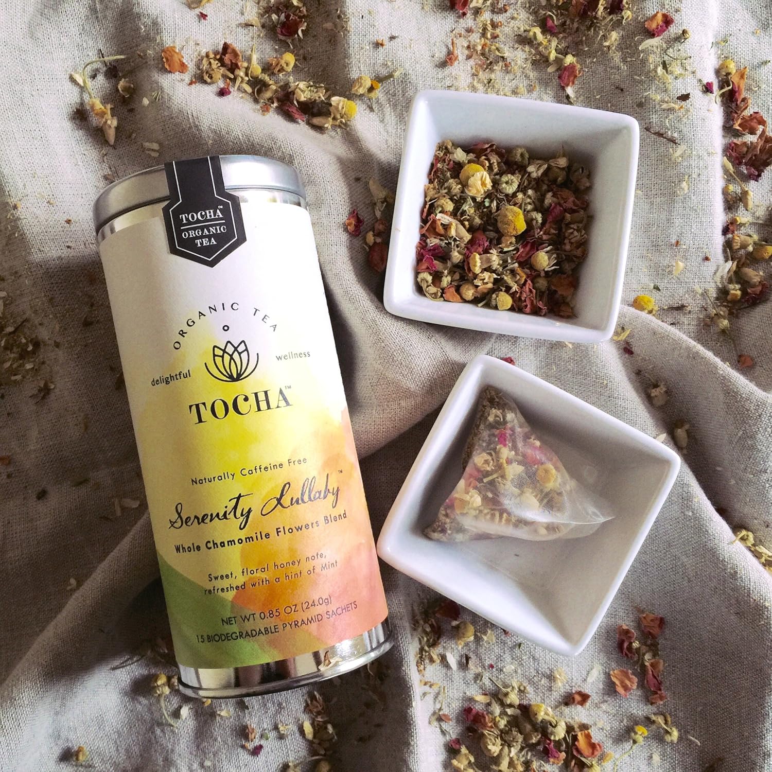 Tocha Organic Serenity Lullaby Chamomile Tea – Caffeine-Free Sleep & Relaxation Blend | 15 Biodegradable Pyramid Bags | Chamomile, Rose, Osmanthus & Mint for Restful Sleep, Support Digestive Health