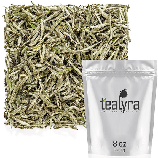 Tealyra - Premium White Silver Needle Loose Leaf Tea - Bai Hao Yinzhen - Fujian China - Superior Chinese Silver Tips - Caffeine Low - 220g (8-ounce)