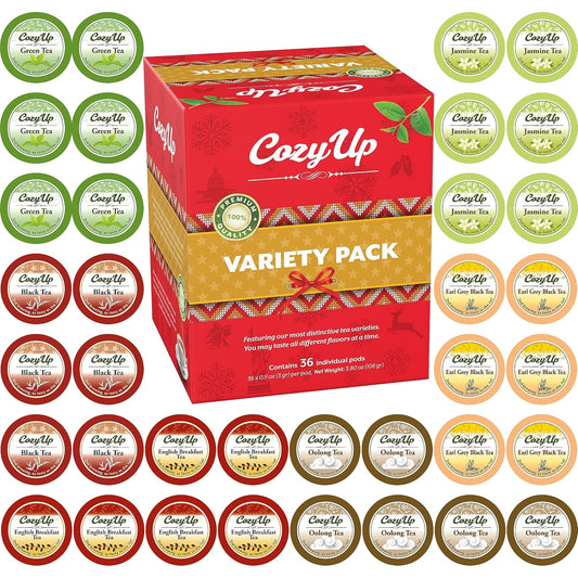 Cozy Up 36-Count 6 Flavors Variety Tea Pod, Compatible with Keurig Brewer | Including Green, Black, Jasmine, Earl Grey