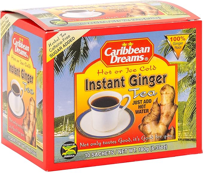 Caribbean Dreams Instant Ginger Tea, 100% Natural from Jamaica, Strong Taste and Aroma, 10 Sachets (Pack of 2)