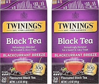 Twinings Blackcurrant Breeze Black Tea Individually Wrapped Bags, 20 Count (Pack of 2), Sweet, Tangy Taste, Caffeinated, Enjoy Hot or Iced, 40 Teabags