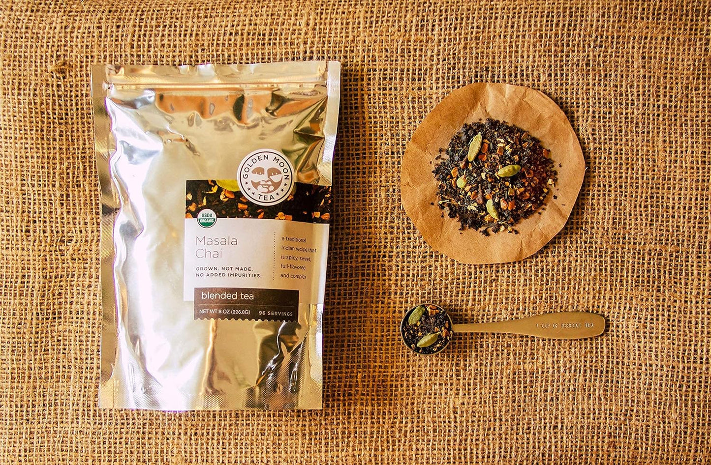 Golden Moon Tea, MASALA CHAI TEA, 181 Servings, Authentic Original Organic Recipe | Organic spiced chai – whole cardamom, cinnamon &amp; ginger. No artificial flavors. 181 servings, 1lb bulk.