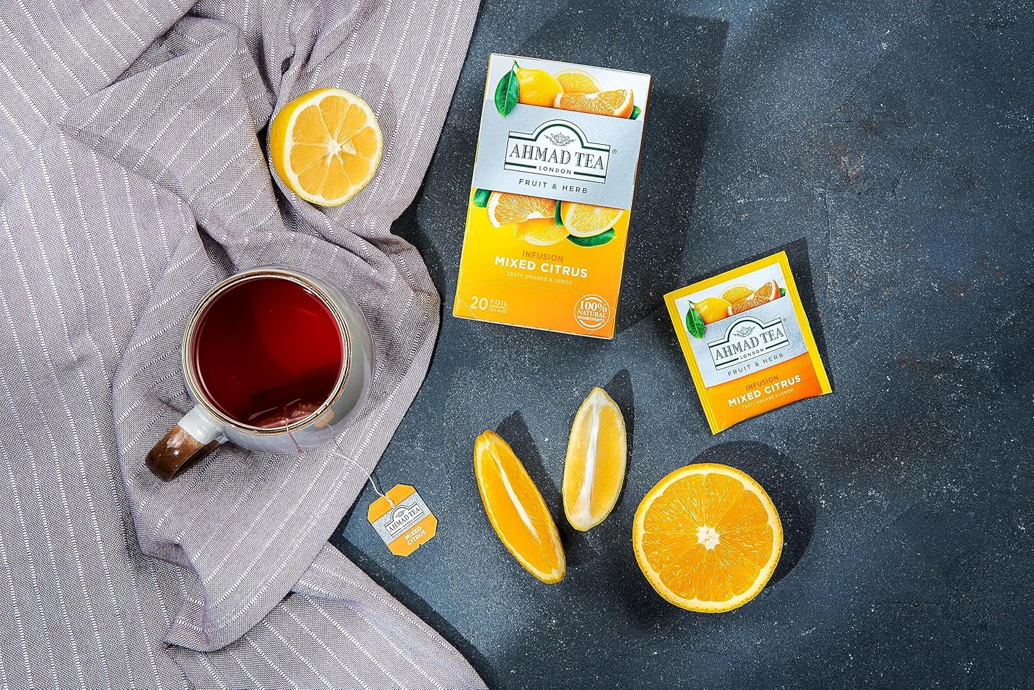Ahmad Tea Herbal Tea, Mixed Citrus Teabags, 20 ct (Pack of 1) - Decaffeinated & Sugar-Free