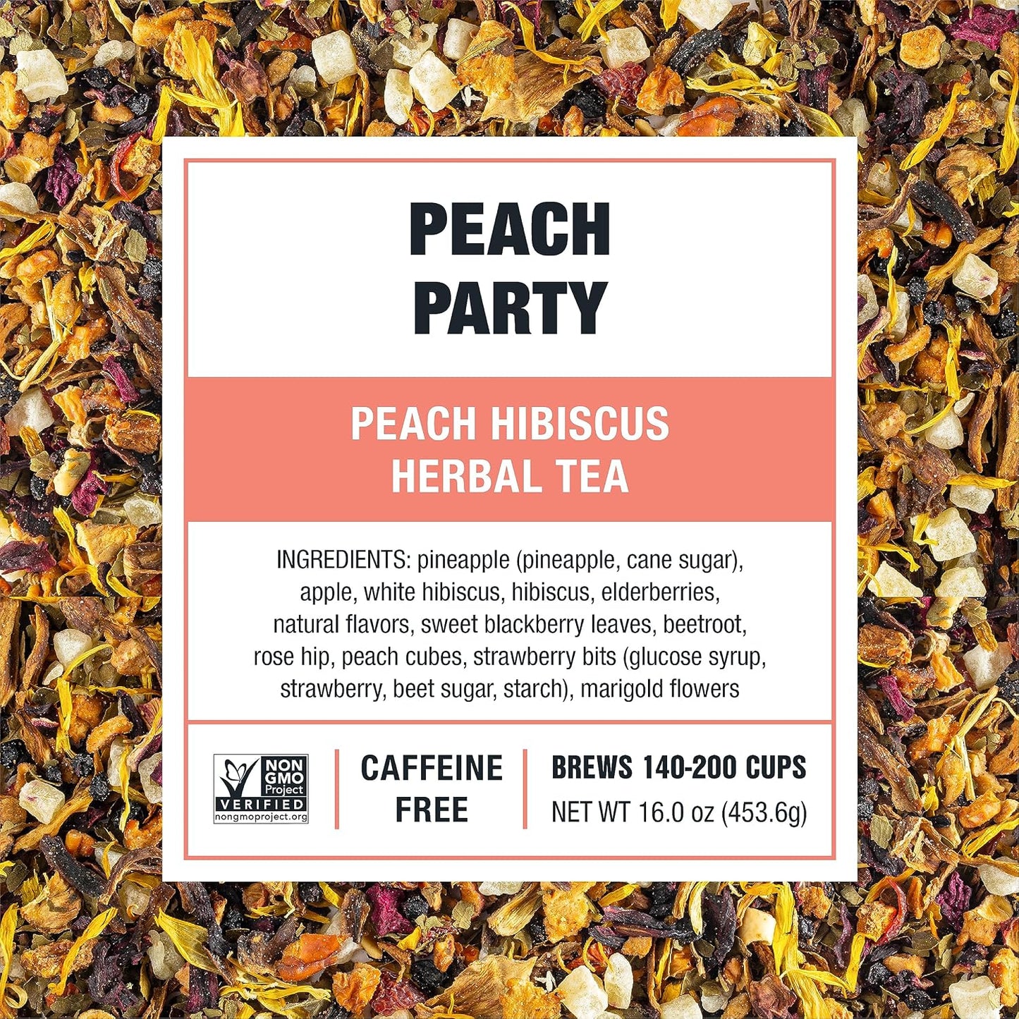 Tiesta Tea - Peach Party, Peach Hibiscus Herbal Tea | Premium Loose Leaf Tea Blend, Non-Caffeinated Fruit Tea, Make Hot or Iced &amp; Up to 200 Cups, 16 oz Resealable Pouch